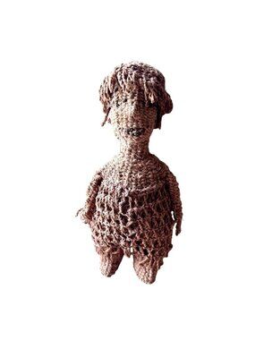 Vintage Handmade Jute Crochet Folk Art Doll Brown Twine Figure